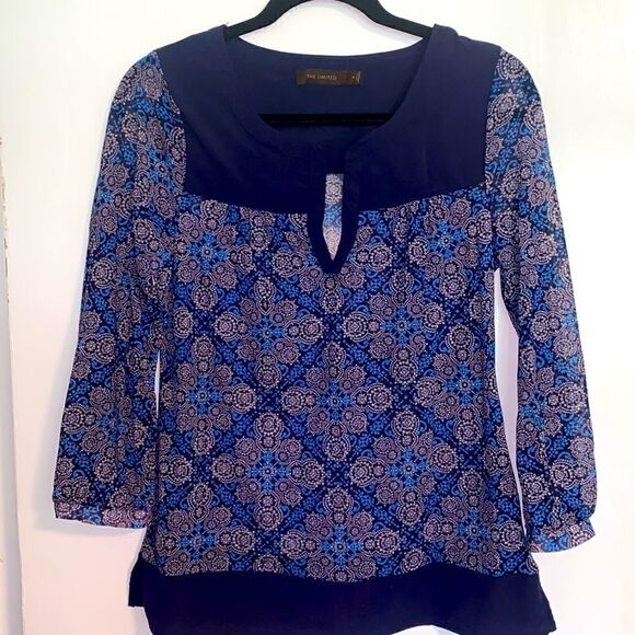 The Limited Tops - The Limited mosaic print notch neck top